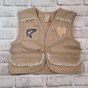 Vintage Angler's Expressions Girls Fishing Vest Khaki Lace Size 6 Made in USA